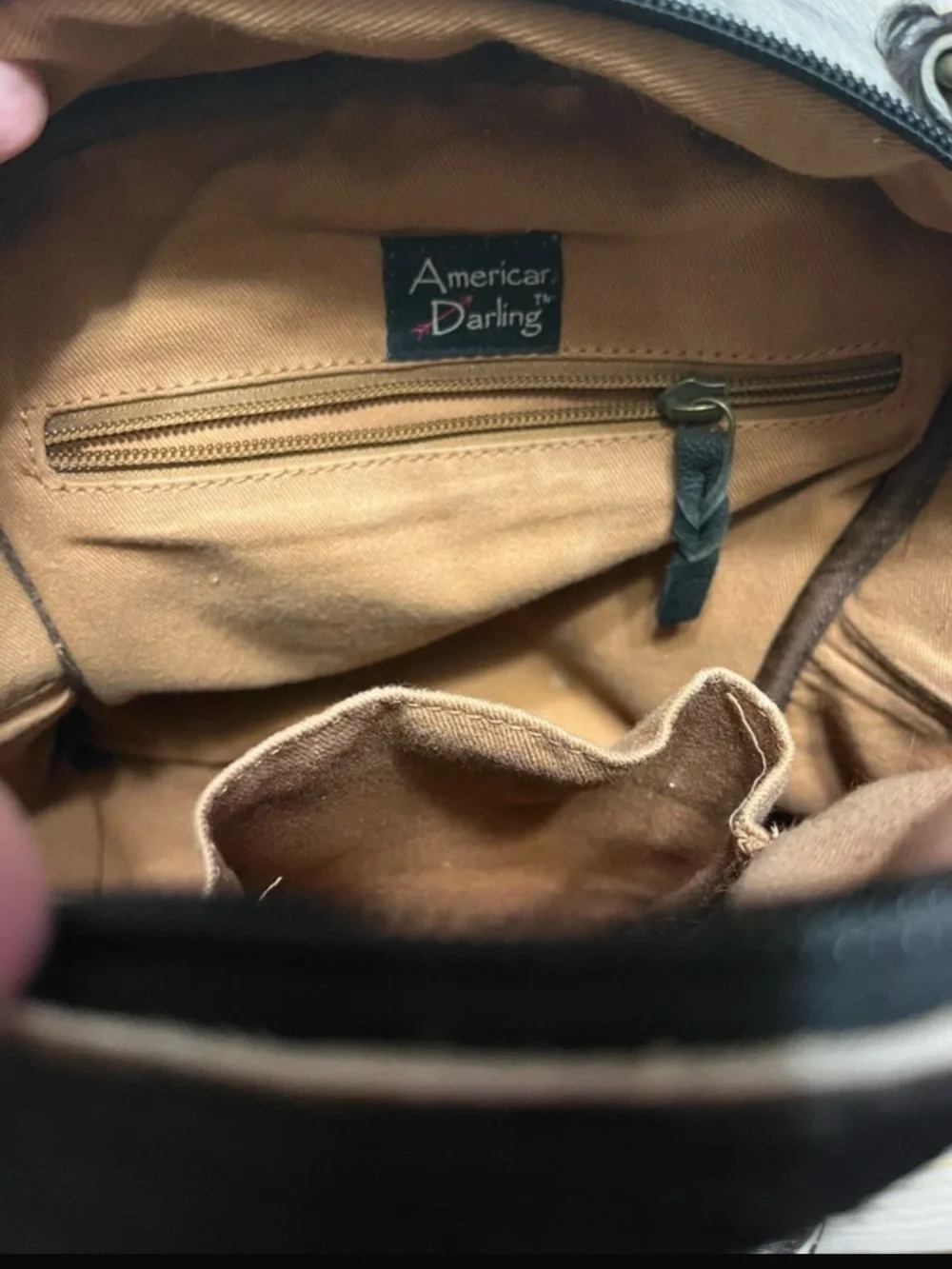 American Darling Black & White Speckled Backpack with Brown Tooled Pocket
